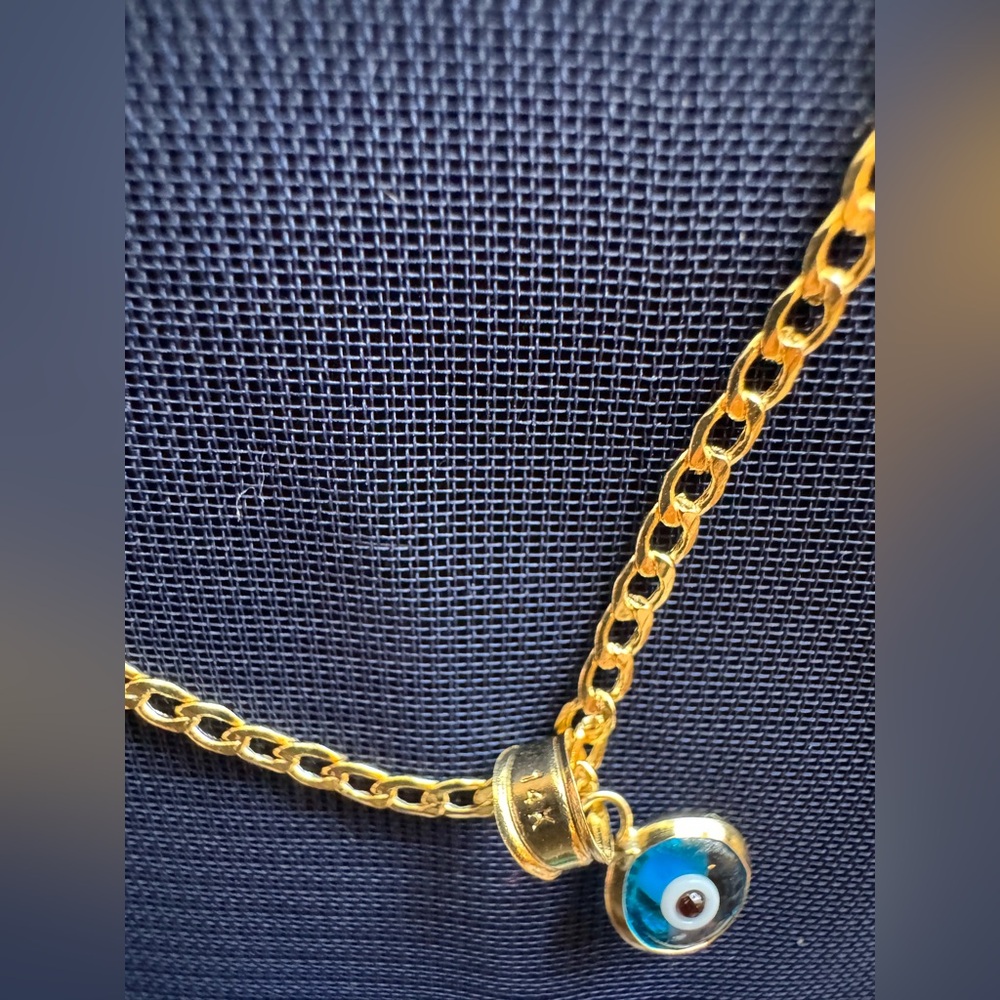 10k real gold Chain bracelet with Blue evil eye Pendant 14k new #18 stamped